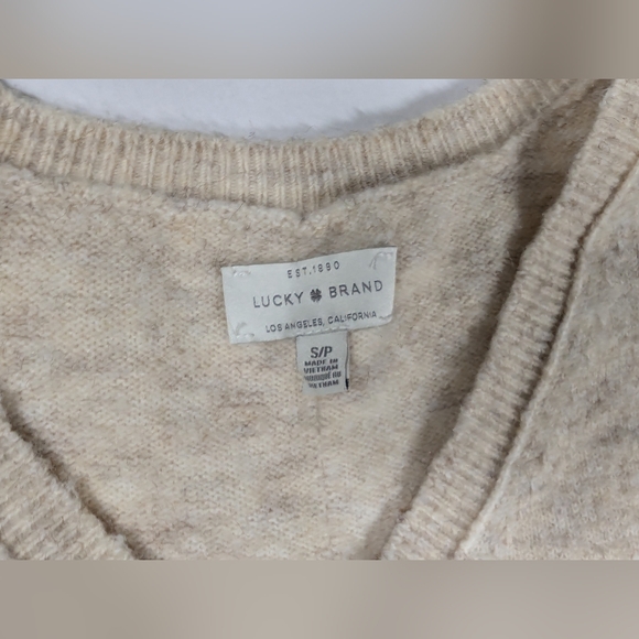Lucky Brand V-Neck Sweater Woman’s Cream Wool Blend - Picture 3 of 7